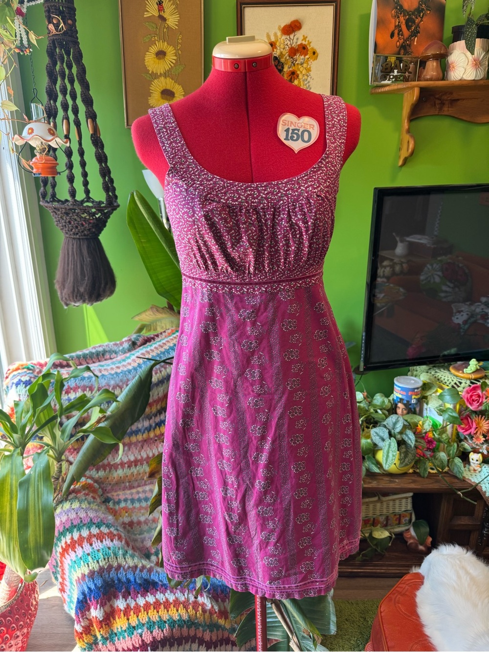 Y2K Esprit Fuchsia Floral-Print Sleeveless Mini Dress